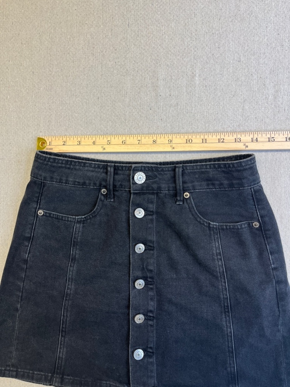 American Eagle Black Denim Button Front Mini Skirt High Rise Size 2 - Picture 5 of 11